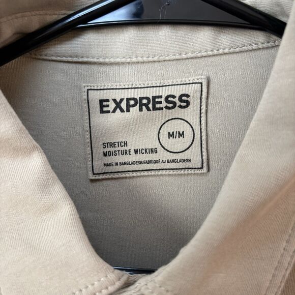Express Mens Moisture Wicking Short Sleeve Polo Size Medium Beige Stretch Casual - Picture 2 of 7
